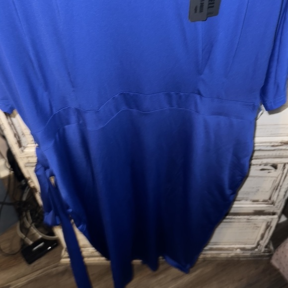 NWT allandwell royal blue short sleeve midi length dress with tie zipper size 2x - Picture 6 of 7